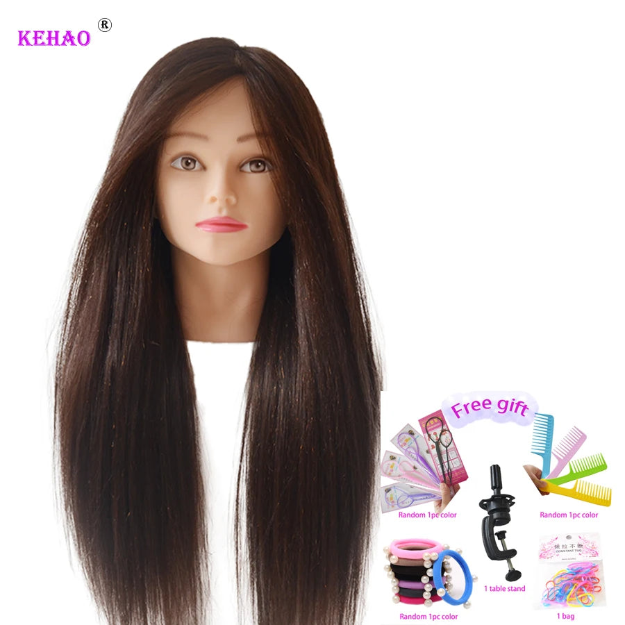 85%Real Hair Doll Head For Hairstyle Hairdressing Professional Mannequin Head Styling To Practice Hot Curl Iron Straighten 2028