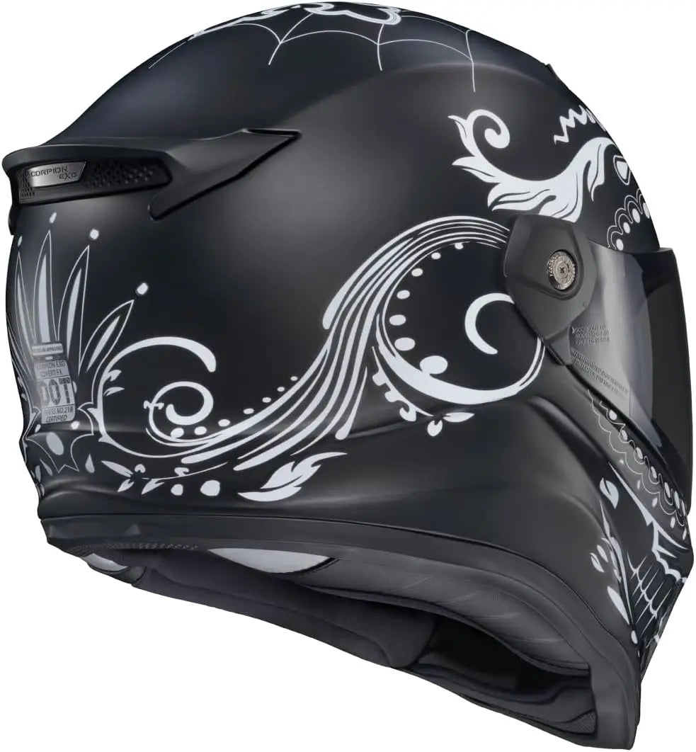 Covert FX Full Face Adult Motorcycle Helmet Street Fighter Style-Bluetooth Ready Speaker Pockets DOT ECE El Malo (White/Matte Bl