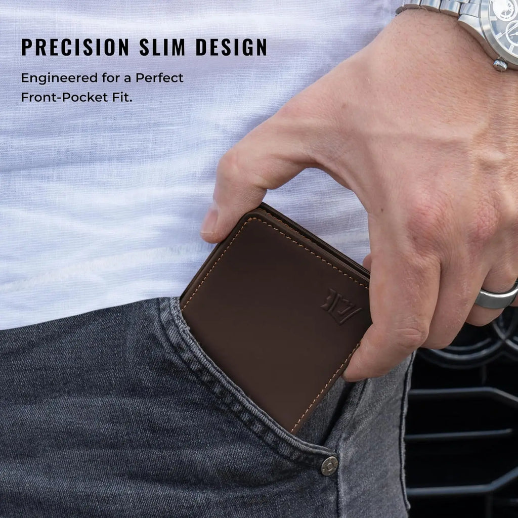 Slim RFID Blocking Leather Wallet for Men with Cash Pocket & Card Pull Strap, Holds 1-15 Cards
