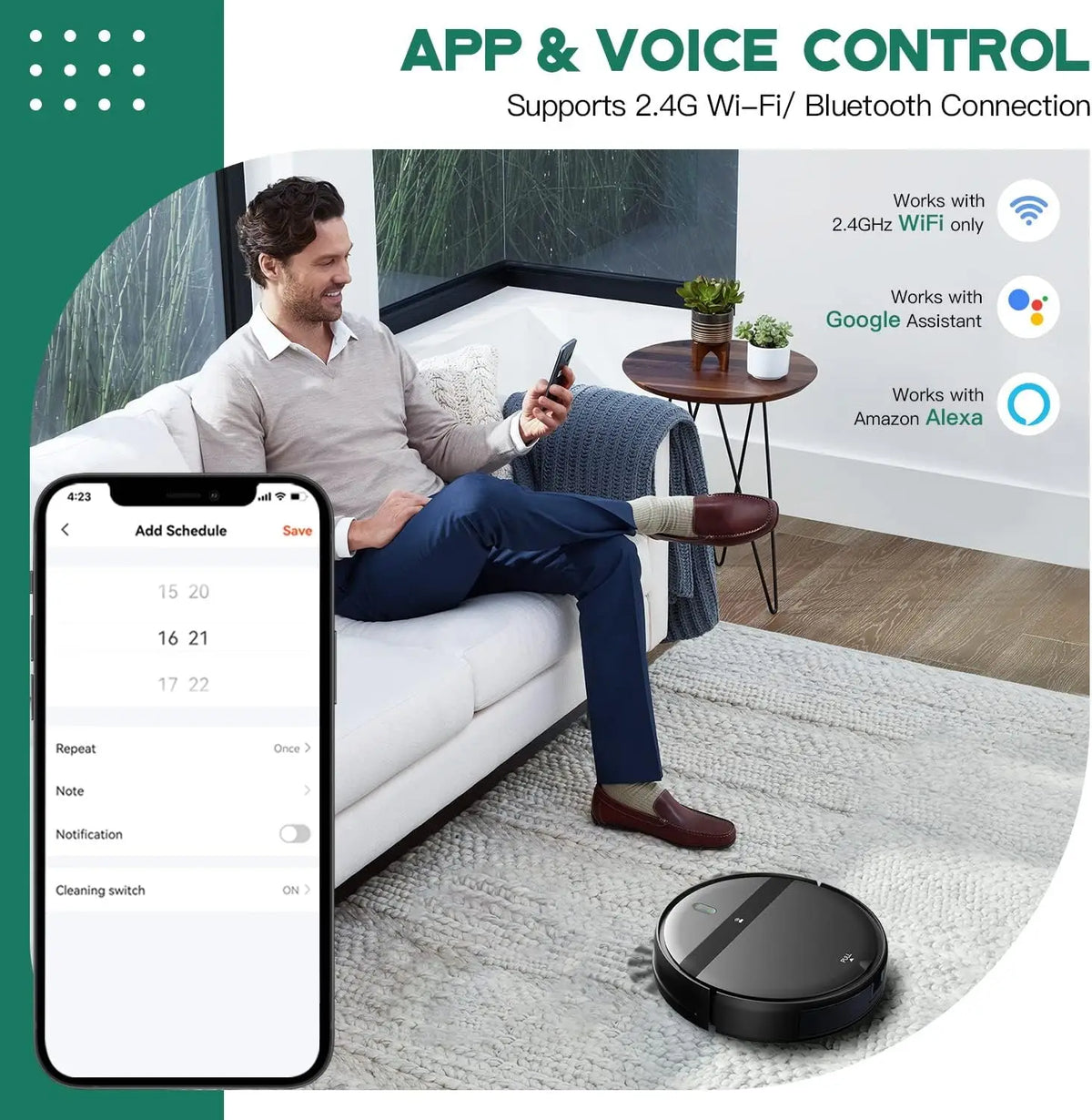 Robot Vacuum for Pet Hair, 2-in-1 Vacuum & Mop with Smart Avoidance, App Control, Ultra-Slim and Quiet