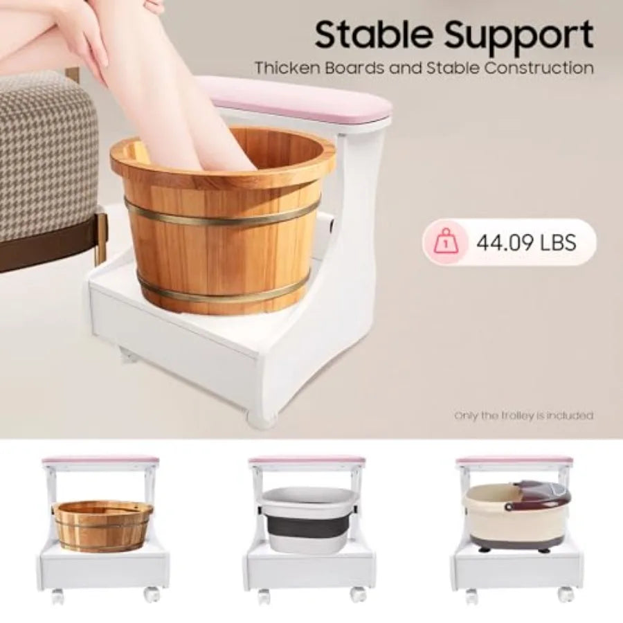 Portable Wheeled Foot Bath Stool for Spas Salons Nail Care Massage Professional Foot Care Bath Cart Durable Plastic with Soft C