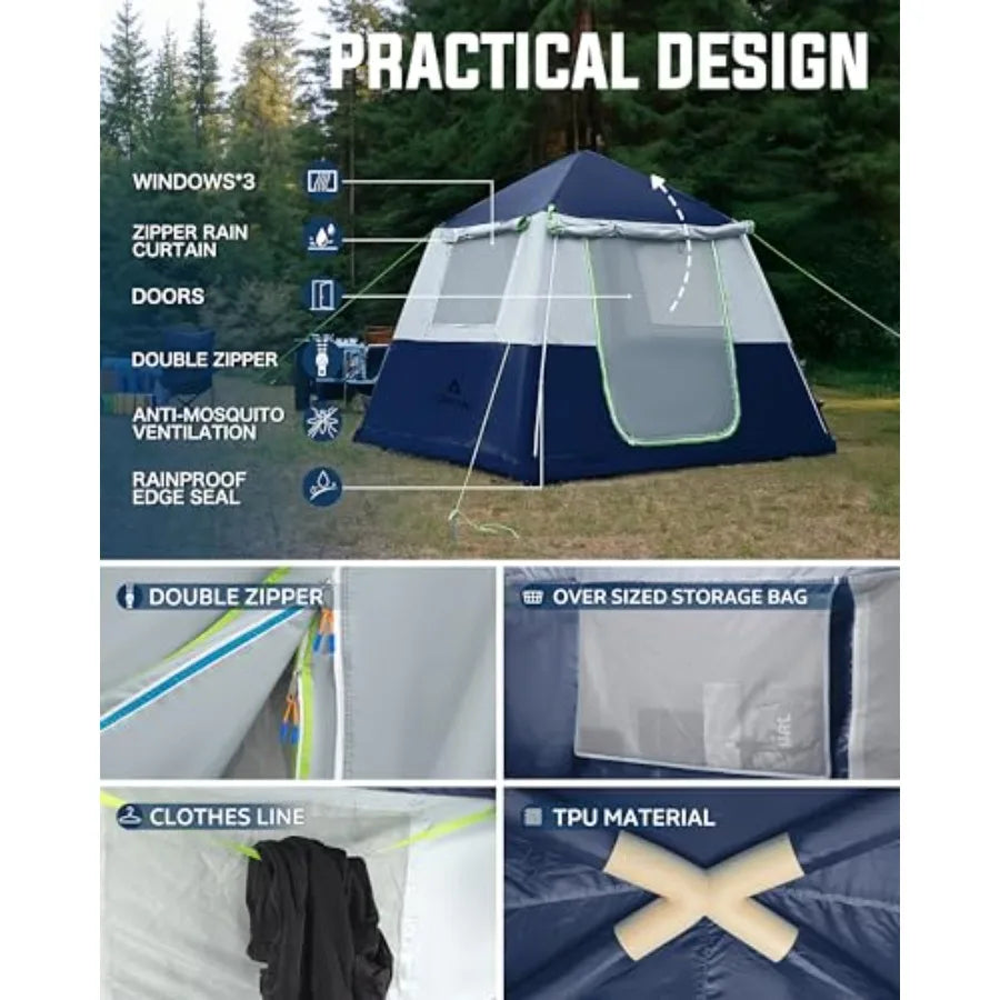 Inflatable Tents for Camping, Portable 4 Person Blow Up Air Tent, Waterproof Windproof Easy Setup Large Family Tent with 2 Doors