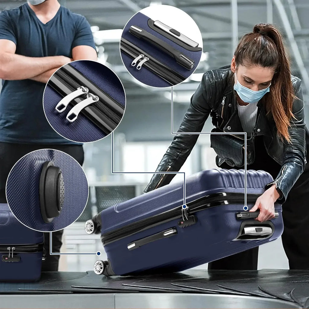 Set of 3 Hardside Carry on Suitcase Sets with Spinner Wheels & TSA lock, Portable Lightweight ABS Luggages for Travel, Business