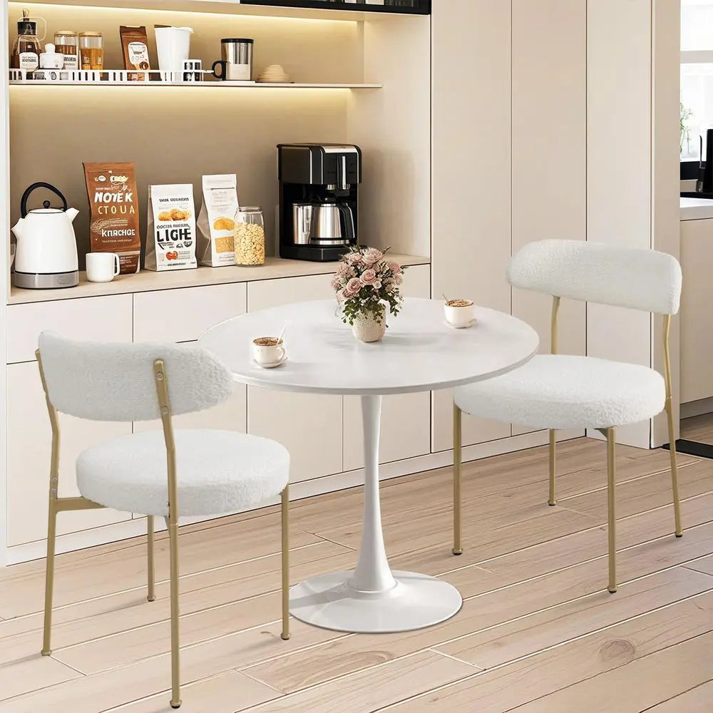 Kitchen Table and Chairs for 2, 24 Dining Table Set for 2 with Boucle Upholstered Chairs, 3 Piece Round Kitchen Table Set, Dinin