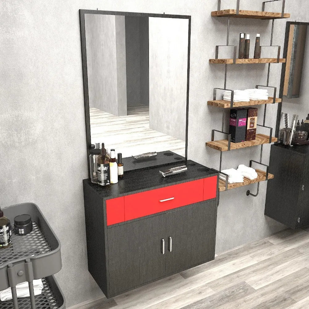 Barber Station Wall Mount Salon Hair Styling Beauty Spa Equipment w/Mirror
