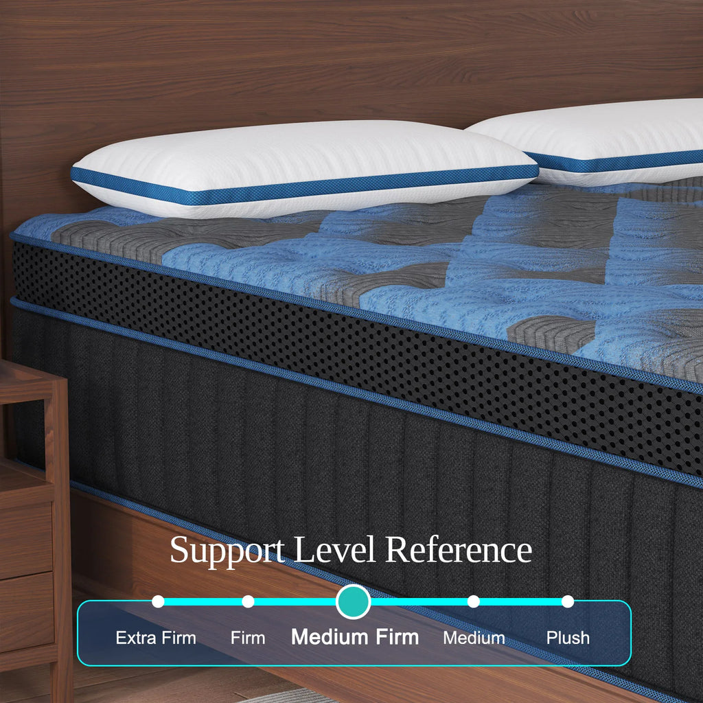14in King Size Memony Foam Pocket Spring Hybrid Mattress in A Box, Medium Firm Lumbar Support for Home Rooms Hotels
