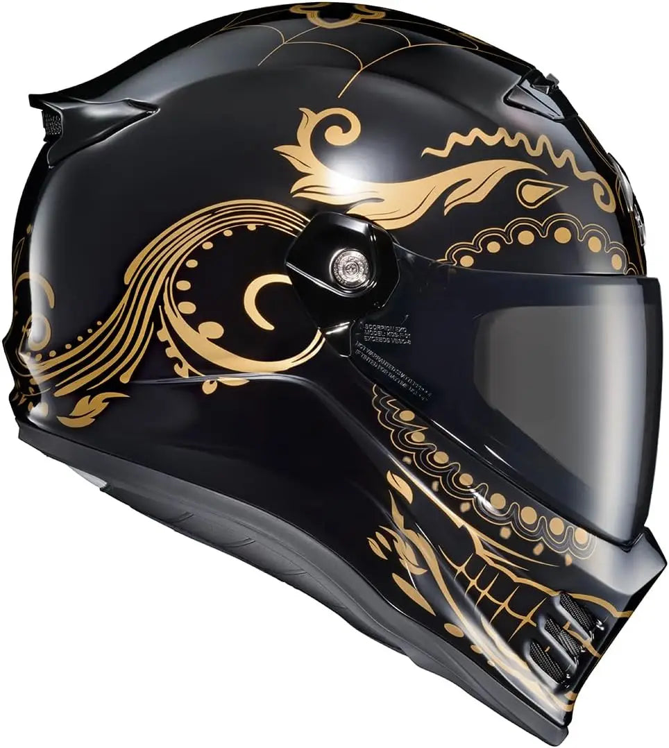 Covert FX Full Face Adult Motorcycle Helmet Street Fighter Style-Bluetooth Ready Speaker Pockets DOT ECE El Malo (Gold/Gloss Bla