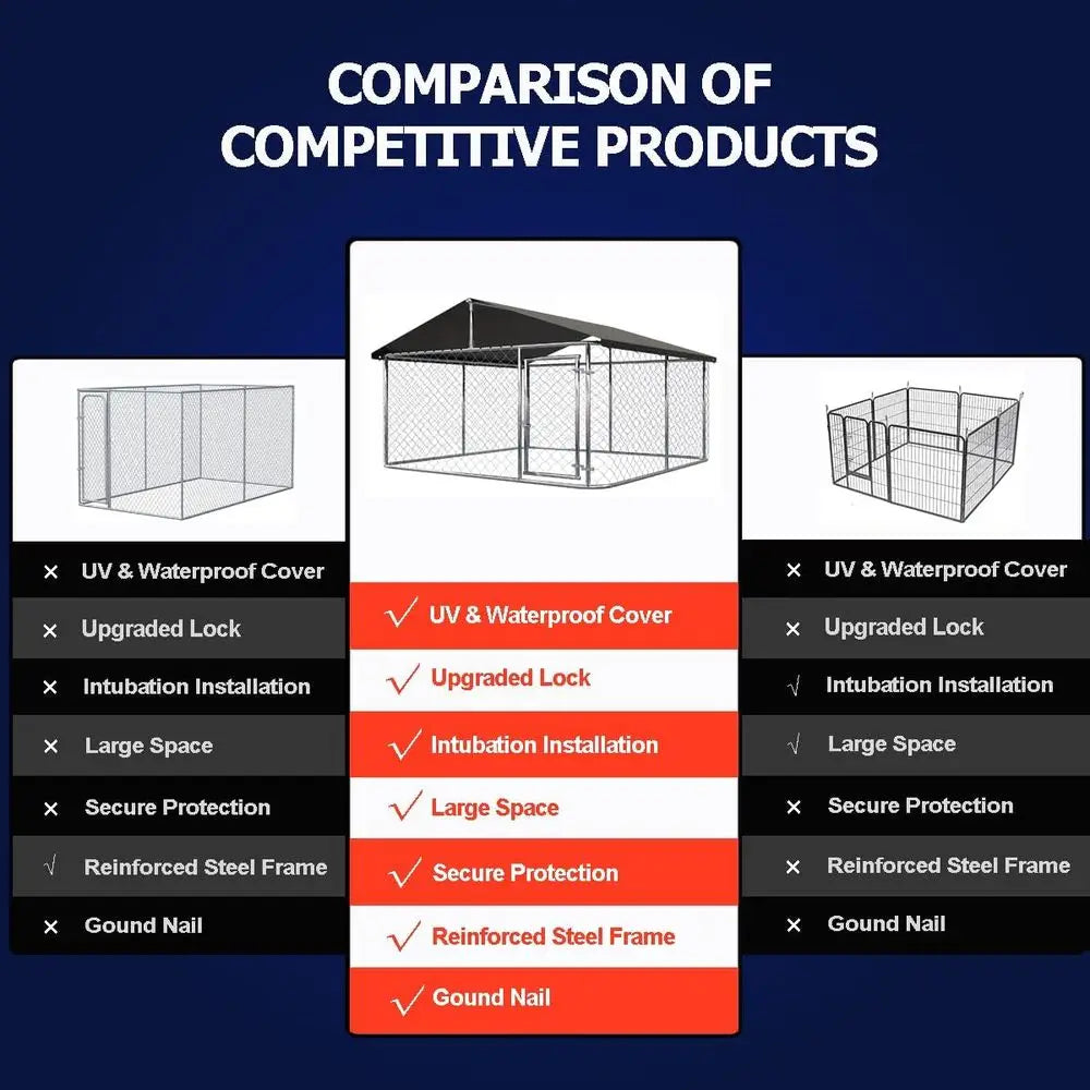 Durable Outdoor Dog Kennel - Large Steel Mesh Enclosure with Lock (6.56ft x 6.56ft)