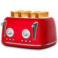 4-piece vintage-style red toaster with dual-control oven 4×1.5-inch slots anti-clogging design 6-batch temperature adjustment d