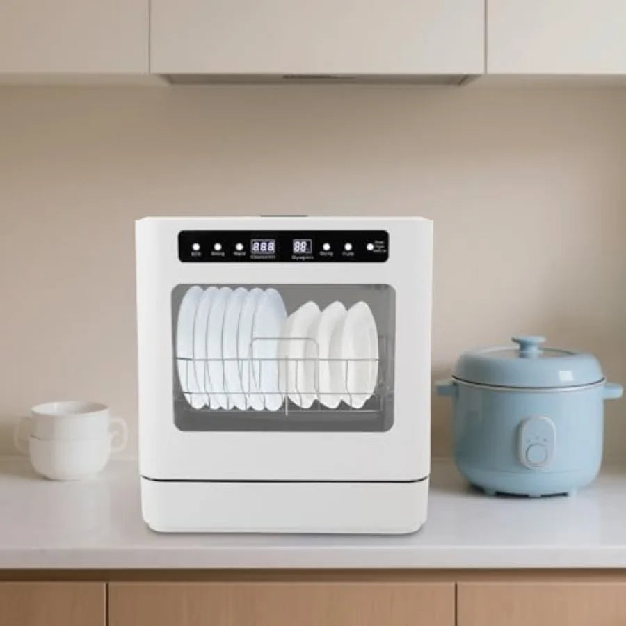 Portable Countertop Dishwasher 6.8L with 4 Washing Modes 800W for Home and Dormitory Use in White Fits 4-6 Place Settings