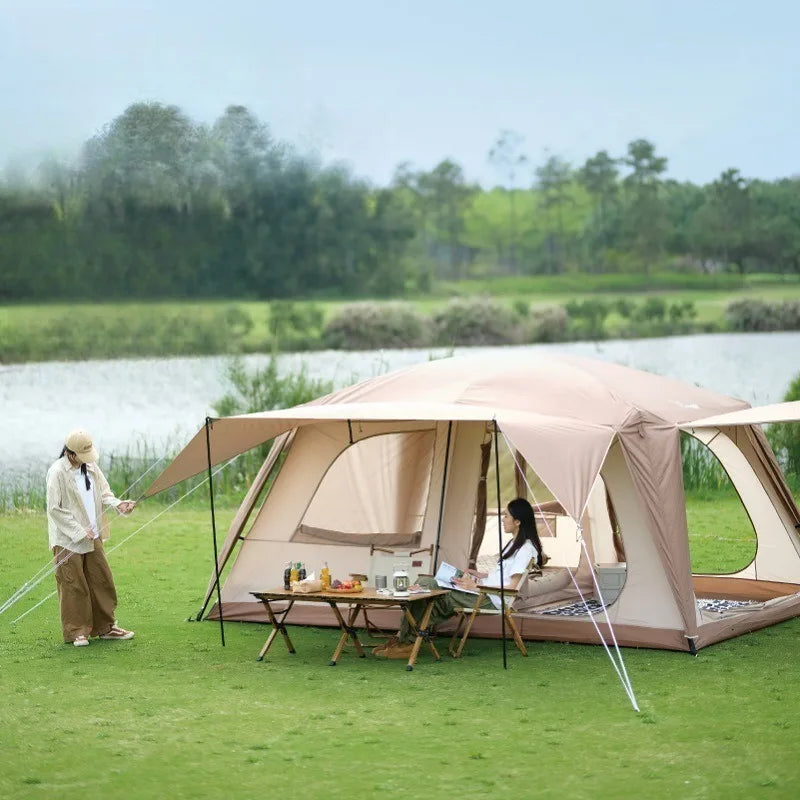 Portable Folding Outdoor Tent Two-bedroom Beach Waterproof Sunshade Luxury Double-layer Tent Family Camping Nature Hike Tents