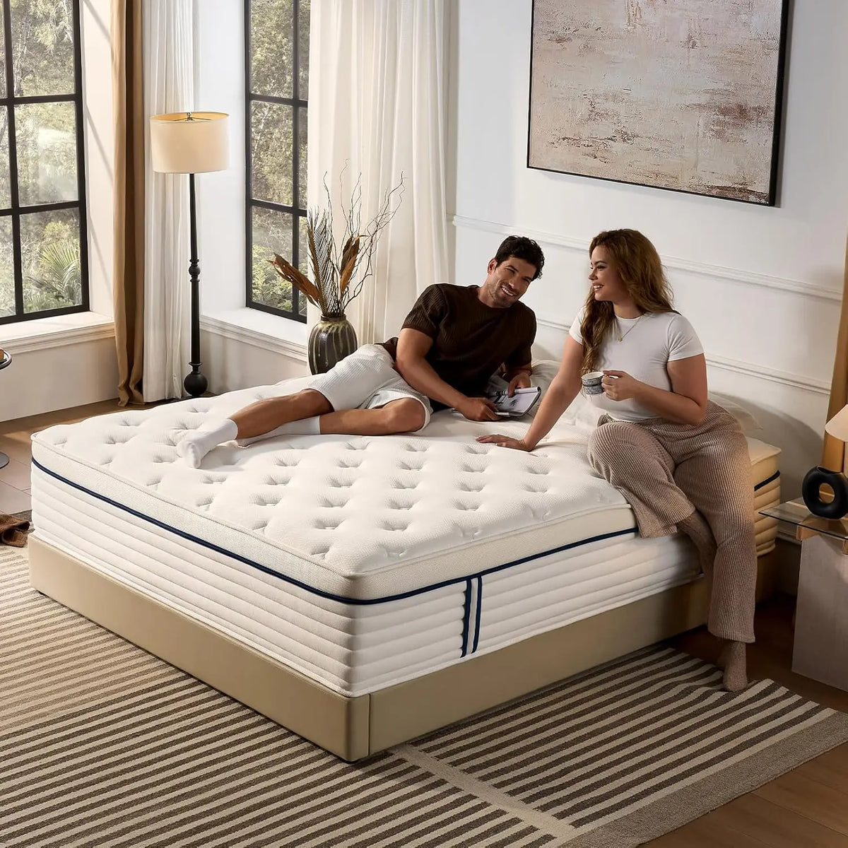 12 Inch Medium Plush Hybrid Mattress Memory Foam Pocket Coils Pressure Relief Motion Isolation Bedroom Use Queen Size Customized
