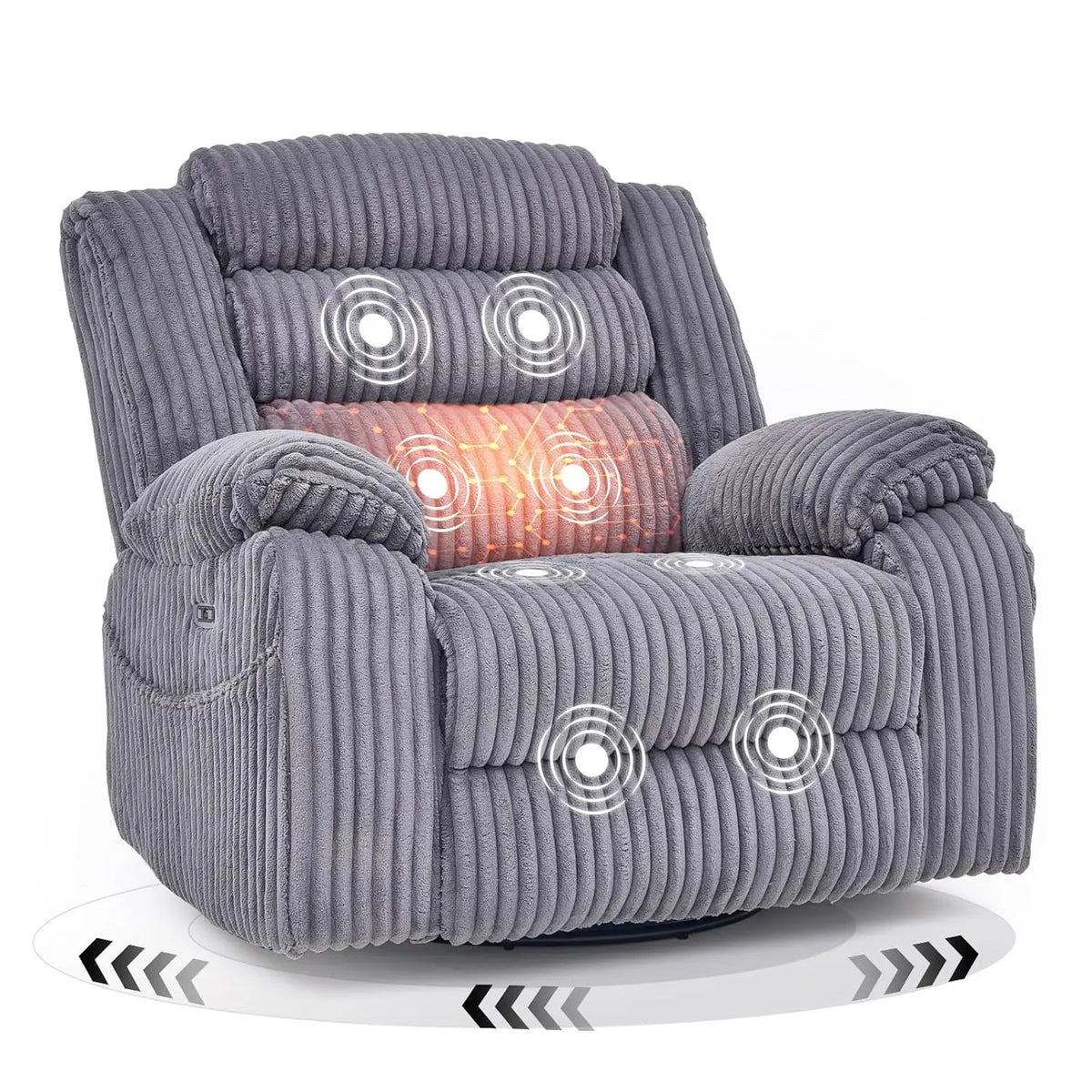 Power Swivel Rocker Recliner Chair for Adults with Massage and Heat, USB and Type-C Charging Port, Infinite, Customized