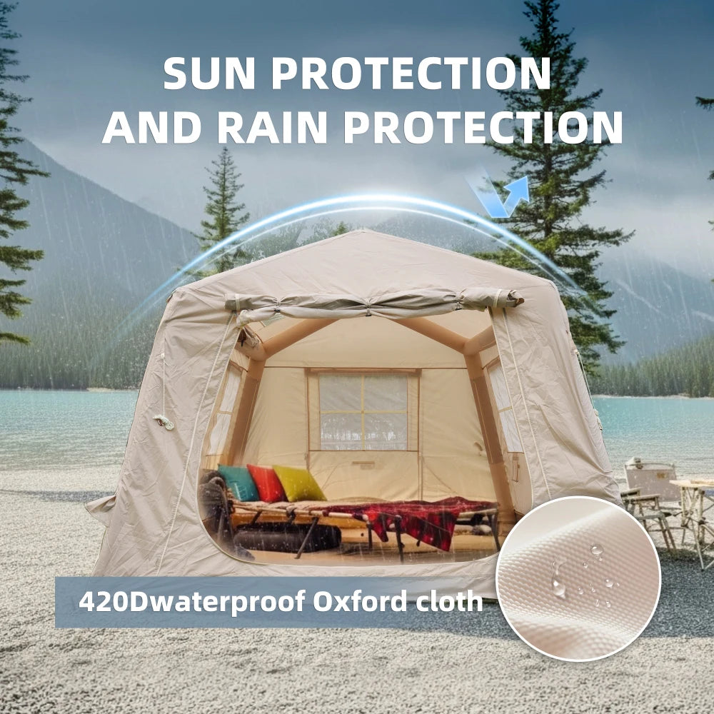 11㎡ Inflatable Camping Tent with Hand Pump,Easy Setup,4-Season Waterproof Oxford,Fits4-8Adults