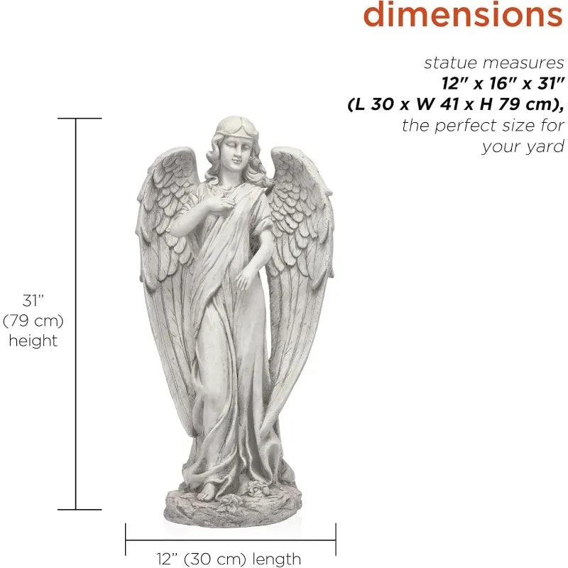 Alpine Corporation 31" Tall Indoor/Outdoor Angel Statue Yard Art Decoration, Light Gray