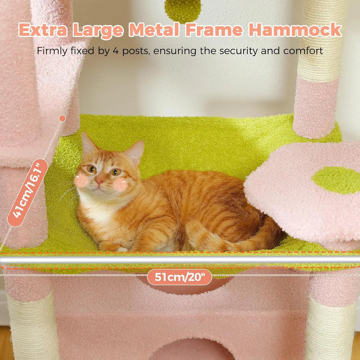 72-Inch Large Cat Tree with Steel Frame Hammock, 7 Scratching Posts, 2 Condos, Perches for Indoor Cats - Pink