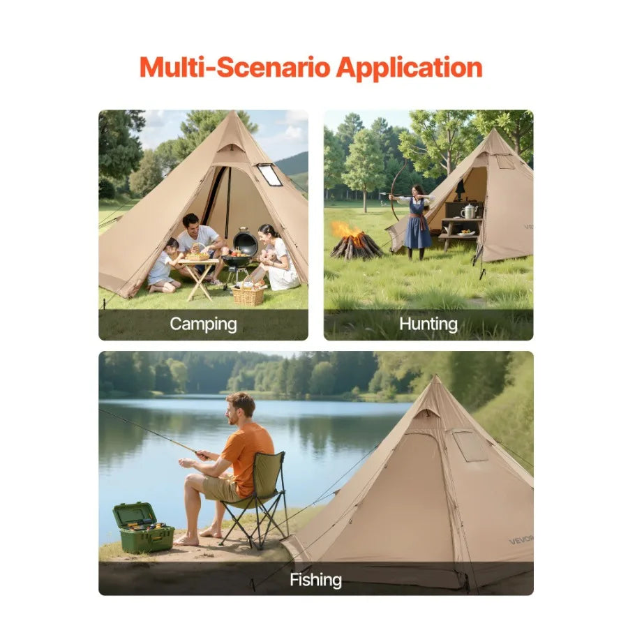 4 Person Portable Winter Tipi Tent with Stove Jack Waterproof Canvas 4 Season Shelter for Hiking Fishing Backpacking M Size Lig