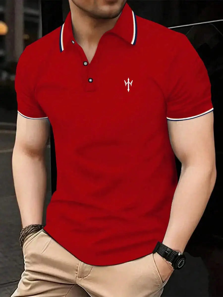 Men's Navy Blue Casual Short Sleeve Polo Shirt with Contrast Trim