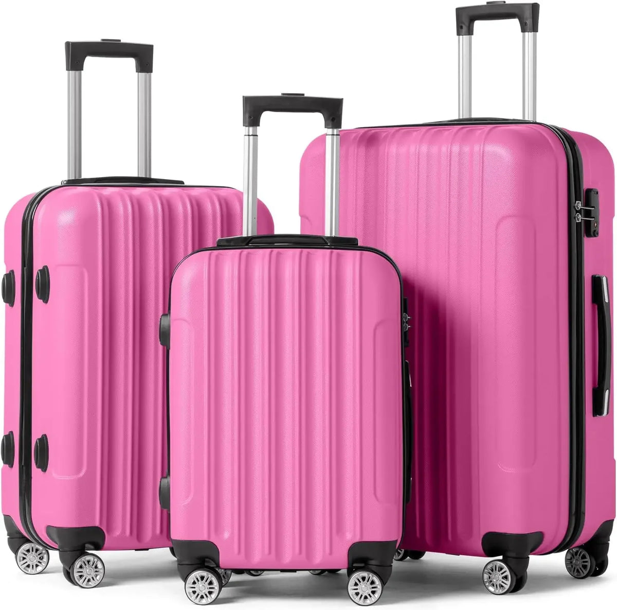 Set of 3 Hardside Carry on Suitcase Sets with Spinner Wheels & TSA lock, Portable Lightweight ABS Luggages for Travel, Business