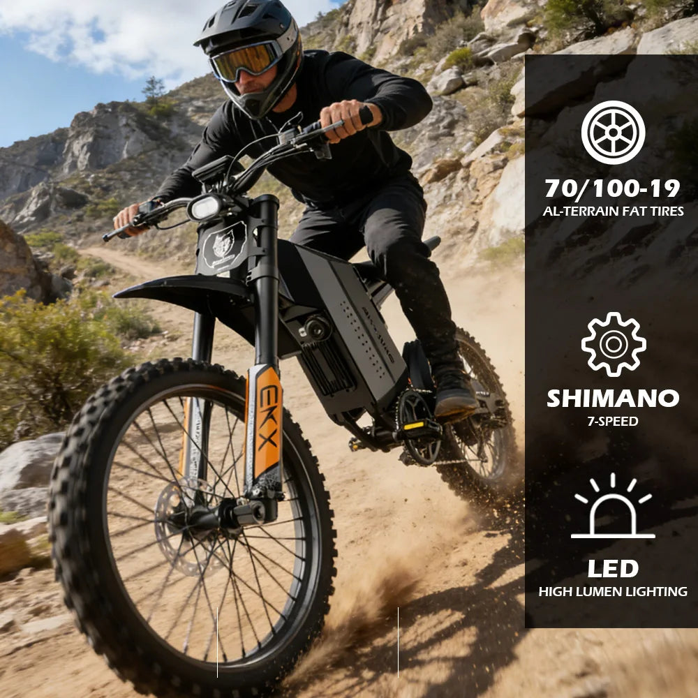EKXBIKE GTS Off-Road Electric Motorcycle 8000W Peak 85Kmh Mountainous Aluminium Electric Bike for Adults With 72V 30AH Battery
