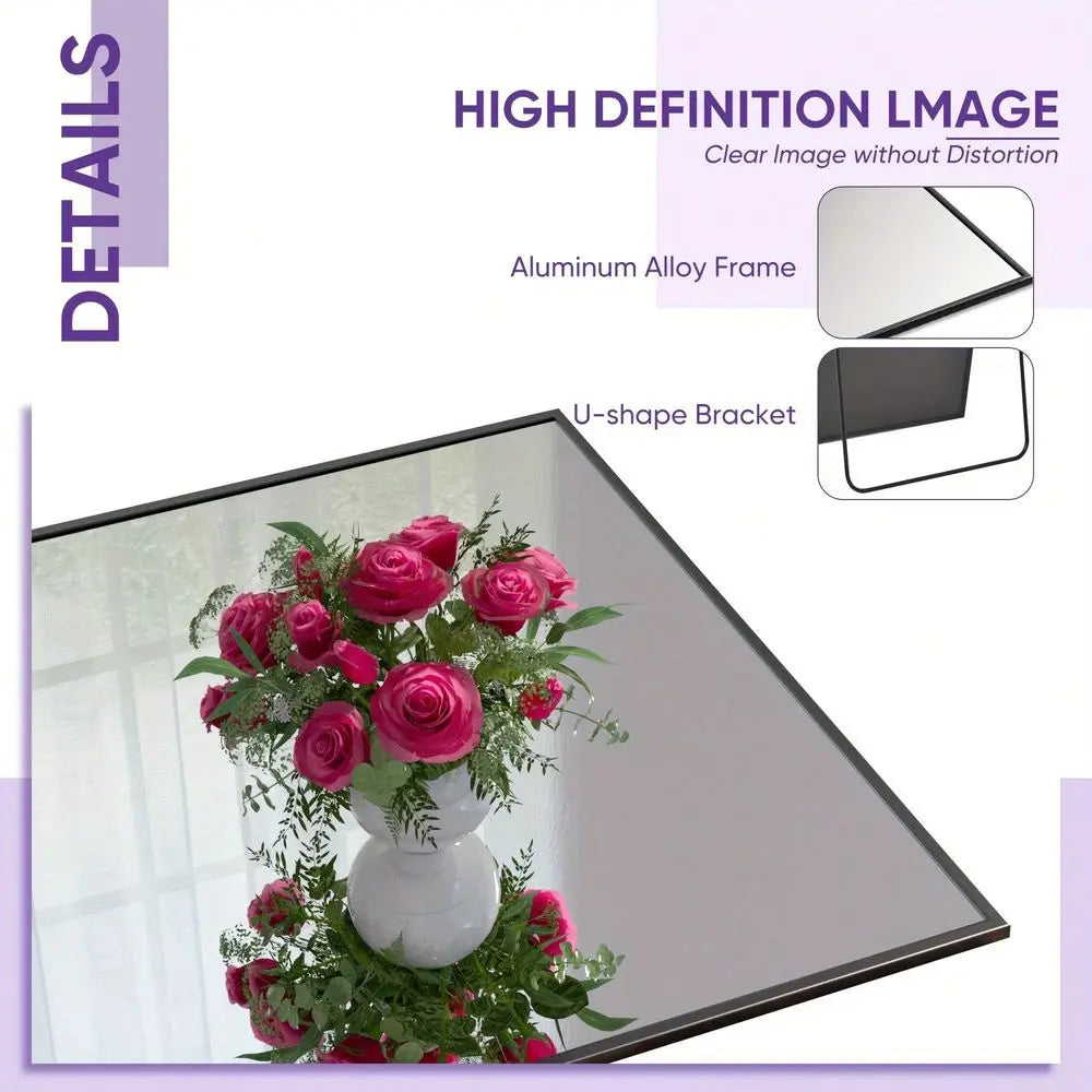 Full Length Mirror, 59 X16 Floor Mirror, Floor Standing Freestanding Full Body Mirror With Stand For Bedroom, Hanging Mounted F