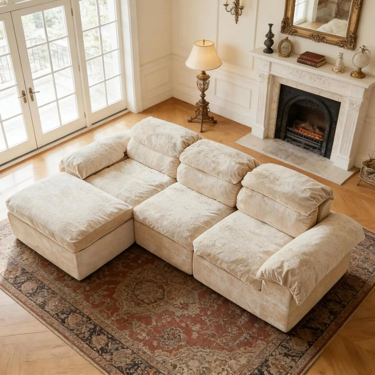 Modular Sectional Sofa, 115" L-Shaped Cloud Couch with Deep Seat, Fluffy Upholstered Sofa with Chaise & Ottoman,, Customized