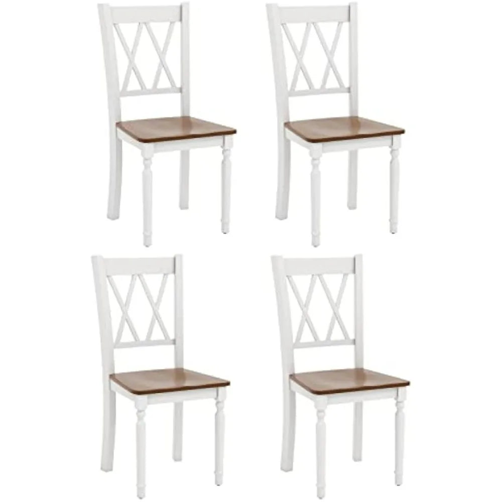 Dining Room Chairs Set of 4 White - Wooden Farmhouse Kitchen Chairs with Rubber Wood Seat, Acacia Wood Legs, Max Load 360 Lbs,