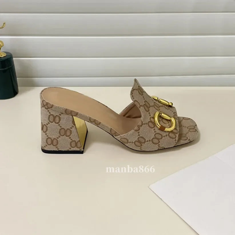 2025 Luxury Designer Sandals High Mid Low Heels Female Sandale Womens Fashion Luxe Leather Casual Summer Shoes Slides Slippers P
