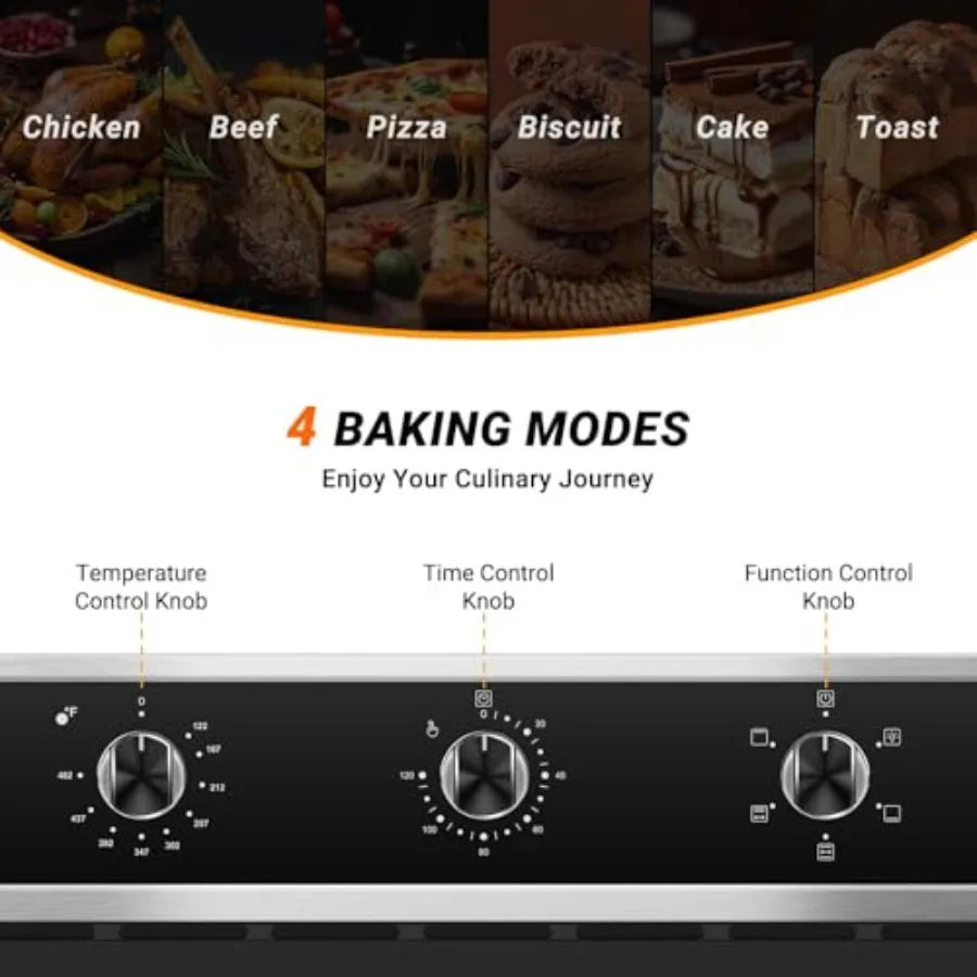 24 Single Wall Oven 2.65 Cu.ft. Built-in Electric Wall Oven with 5 Cooking Functions 360 ROTATING ROTISSERIE 2200W Mechanical K