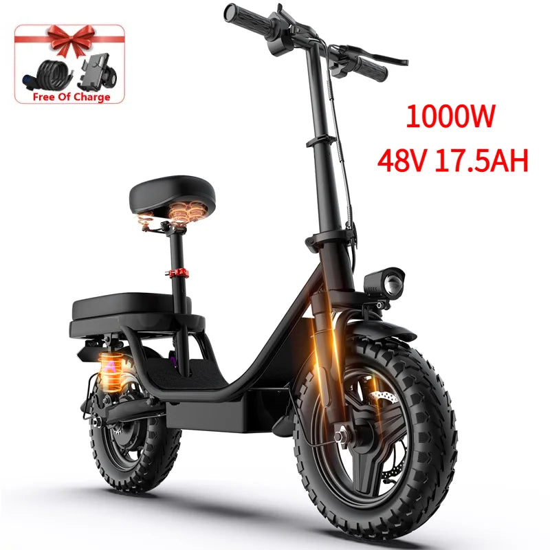 Bike Electric 14 26 Inch 1000w 30-50mph 48v 10ah 15ah 17.5ah Battery Aluminum Alloy,adjustable Front Brake Seat Electric Bicycle