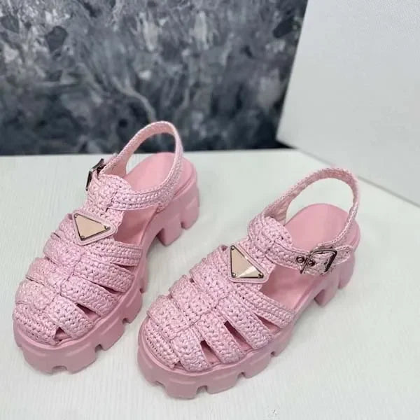 Womens Serrated Roman weaving Sandals High Quality Womens Slides Thick bottom Ultralight Fashion Sandal Casual shoes Platform Su
