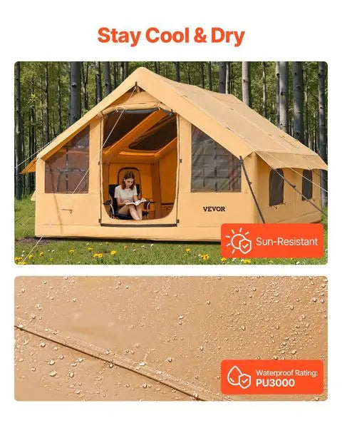 Luxury Inflatable Camping Tent 5-8 Person Easy Setup Blow Up Tent Waterproof Outdoor Family Glamping Tent with Hand Pump