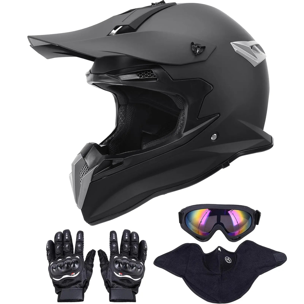 Motocross Full Face Helmet Adult Dirt Bike UTV Off-Road Helmet Goggles Gloves and Face Mask Matte Black Motorcycle Accessories