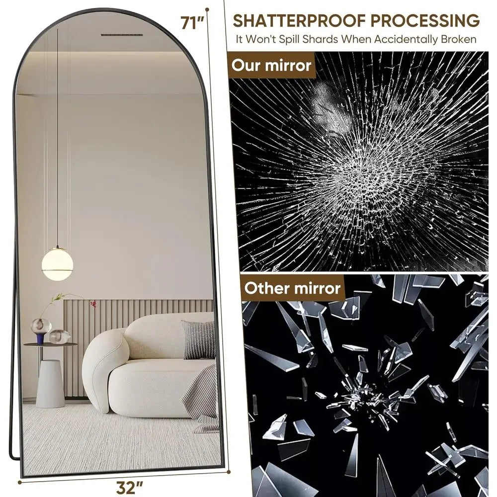 71 x 32 Arched Full-Length Mirror with Stand - Freestanding/Leaning/Wall-Mounted, Ideal for Bedroom, Living Room, Entryway, Dini