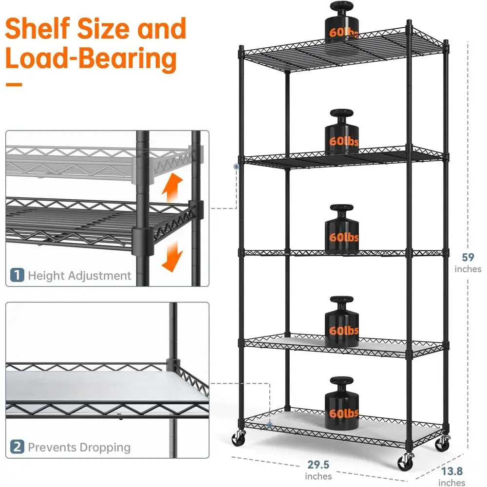5-Tier Indoor Plant Stand with 24W T8 5000K LED Grow Lights and Timer, 29.5x13.8x59IN