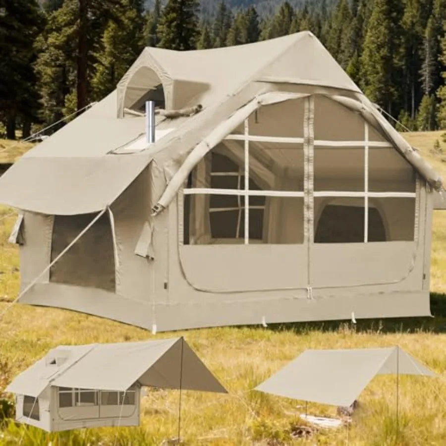 Inflatable Tents for Camping - Easy Blow Up Glamping Tent with Hand Pump Waterproof PVC Air Inflatable Tent House for Family We