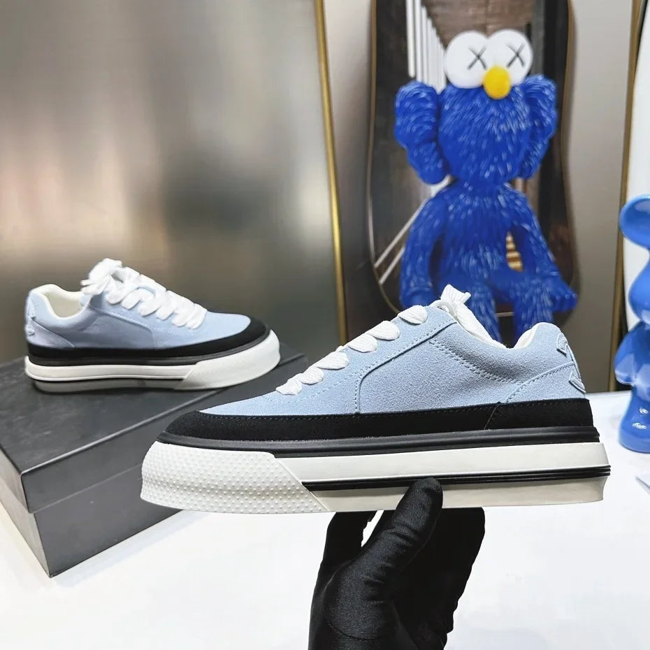 2026 Designer Brand Leather Thick-soled Panda Board Shoes Fashion Inner Height Increase Casual Shoes Round Head Wear-resistant