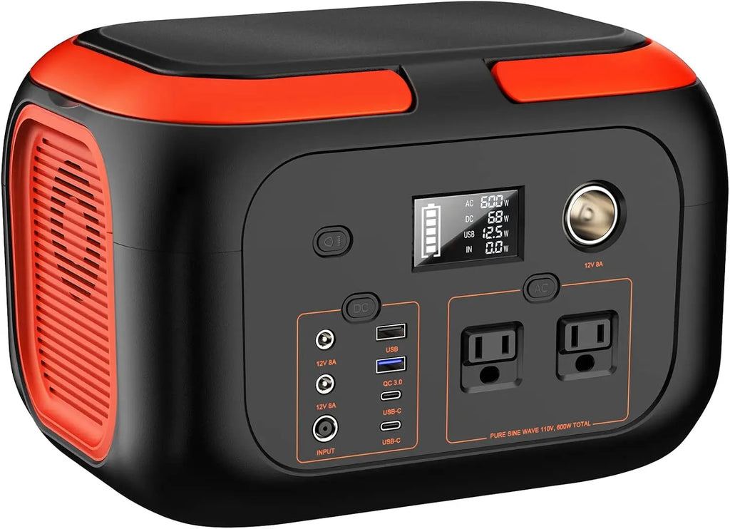 Portable Power Station 600W, 296Wh/80000mAh Backup Lithium Battery Pack Bank, 110V Pure Sine Wave AC Outlet Solar Generator for