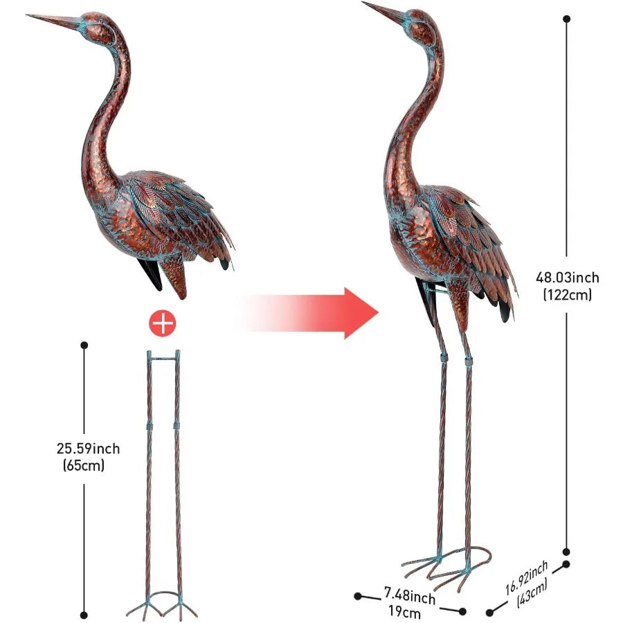 2PCS Garden Crane Statues Outdoor Sculptures Metal Yard Art Statue for Garden Decoration Large Size Set of 2