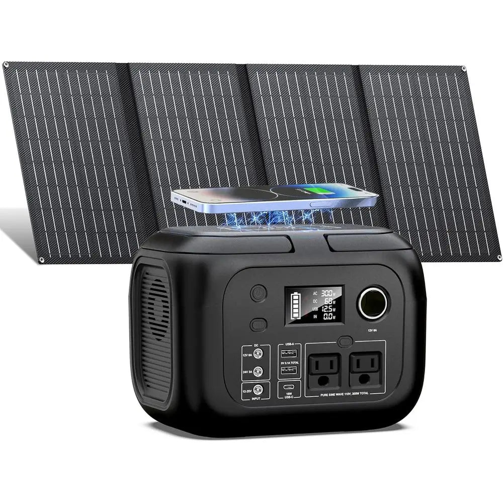 r Powered Generator 300W Peak/70400mAh, 260Wh Portable Power Station with Panels 40W Included, r Generator with AC Outlet 110V o