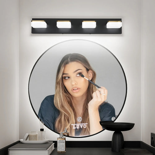 25.59-Inch LED Modern Mirror Headlight, 360° Rotating Art Light, Acrylic + Metal, Dimmable Bathroom Vanity Light