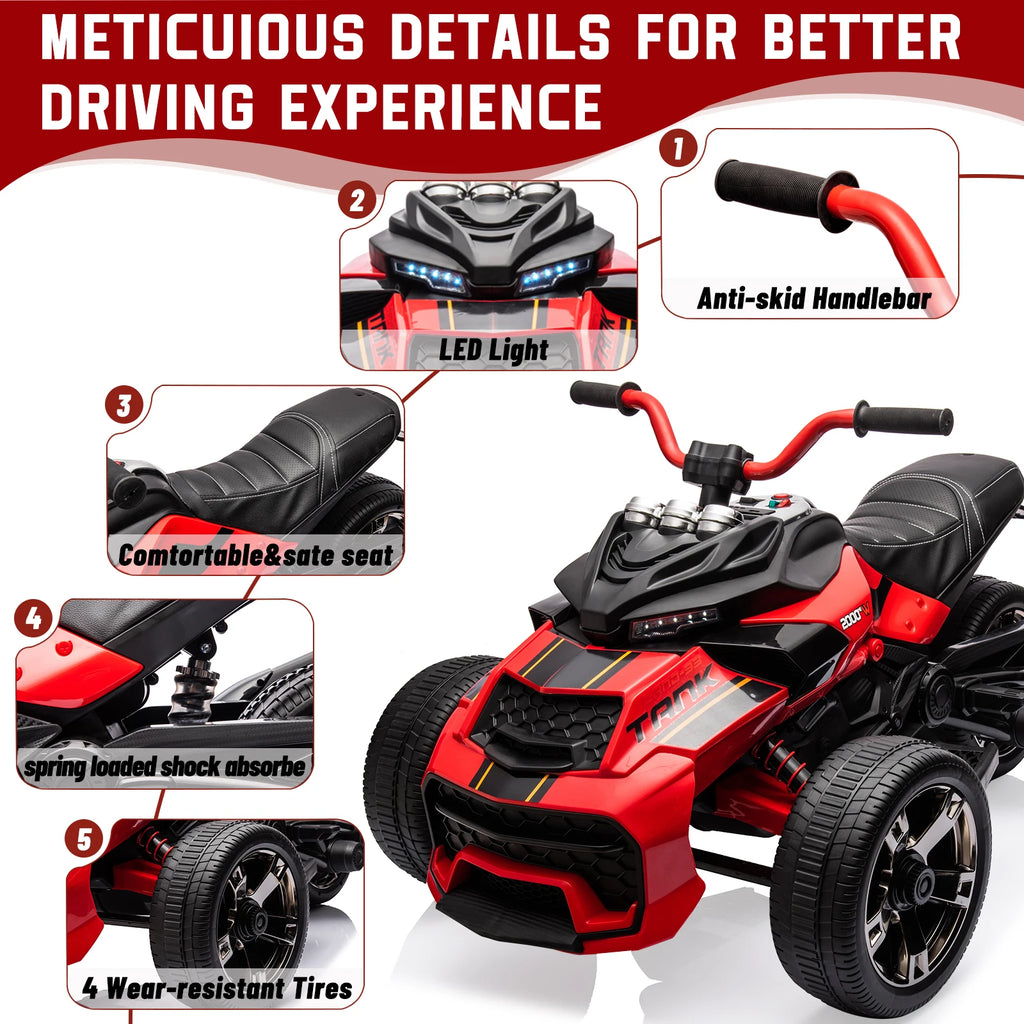12V Kids Ride-on ATV 3-Wheel Electric Motorcycle Toy for Toddlers 3-8Y with Parent Remote Control,2x55W Motors,LED Lights,Music