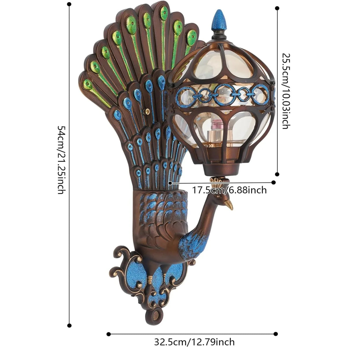 Peacock Wall Light, Antique Vintage Wall Sconce Light 21'' Waterproof Fixture Art Decor Phoenix Wall Lamp Exterior Porch Light F