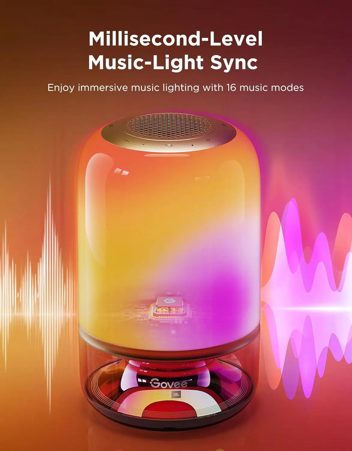Smart Cordless Table Lamp with Speaker, Music-Light Sync, 16 Modes & 100+ Scenes, Works with Matter, Rechargeable for Bedroom