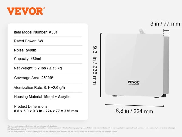VEVOR Scent Air Machine 180/480/850ml Bluetooth Smart Essential Oil Diffuser Waterless HVAC for Home Office, Hotel