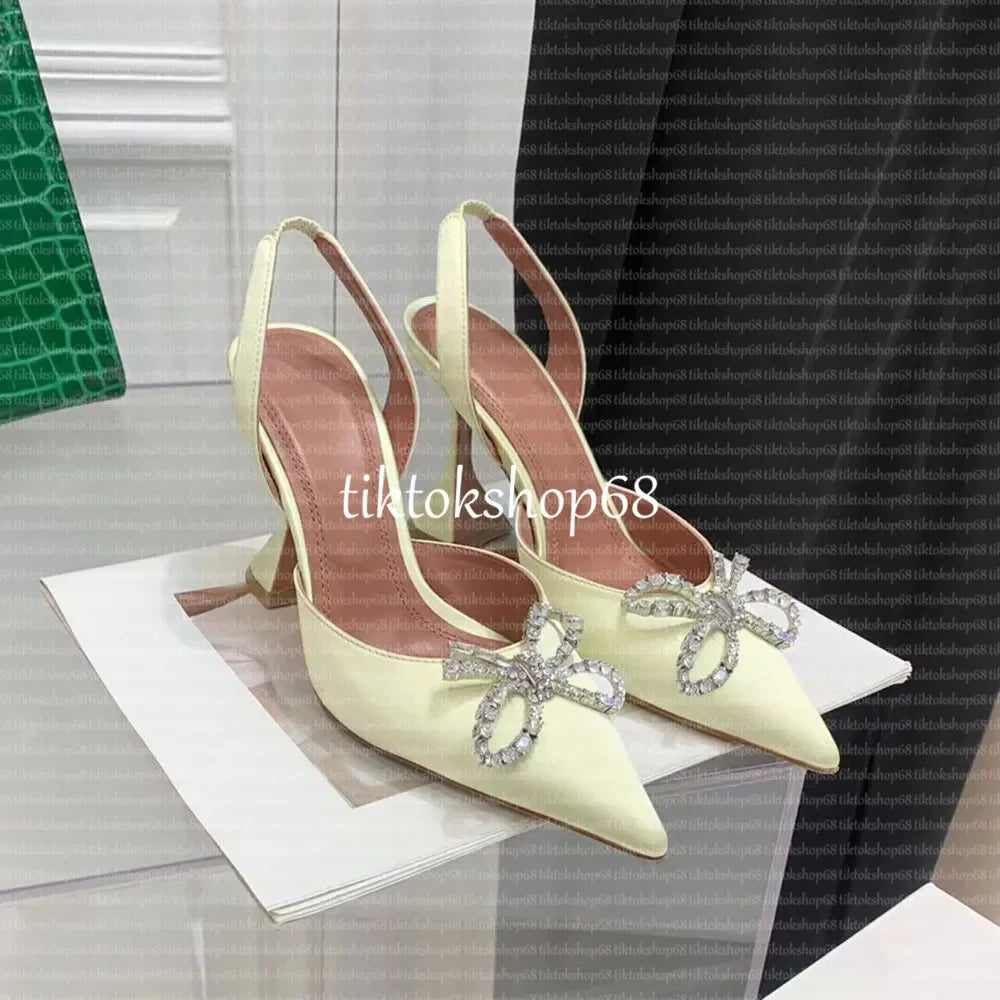 Amina muadii heels designer sandals womens wedding dress shoes satin pointed slingbacks bowtie pumps crystal sunflower flower hi