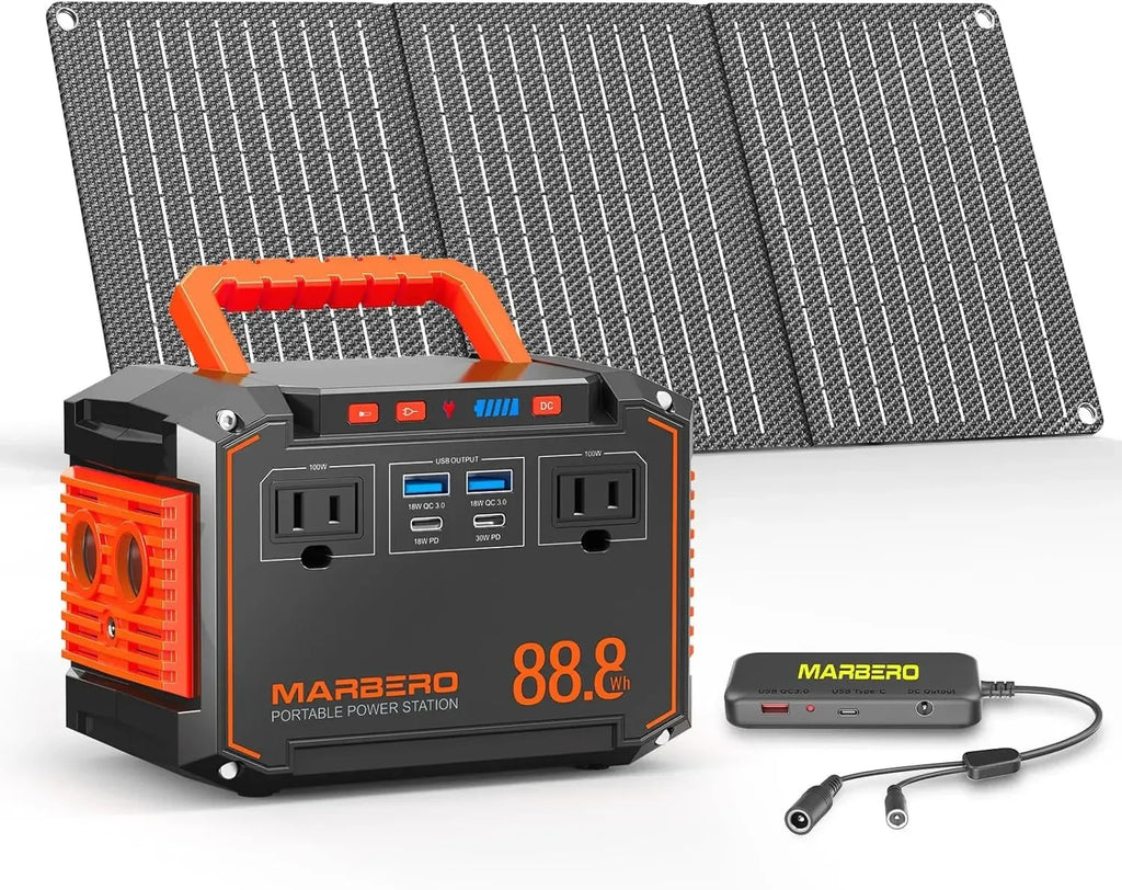 88.8Wh Portable Power Station with30WSolar Panel150WPeak Camping Solar Generator Power Bank with AC Outlet(2*AC2*USB A 2*USB C)