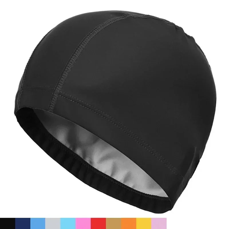 Hat Plus Size for Men & Women Adults NewWaterproof PU Fabric Protect Ears Long Hair Water Sport Swim Pool Swimming Bathing Caps