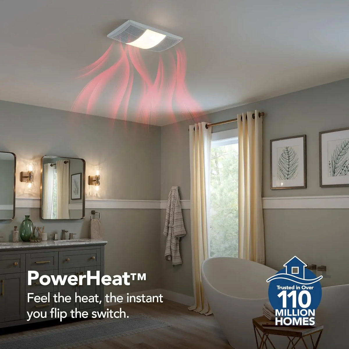 Quiet Bathroom Exhaust Fan with Heater, 80 CFM Ventilation, 3-Level CCT Lighting for Warm Comfort