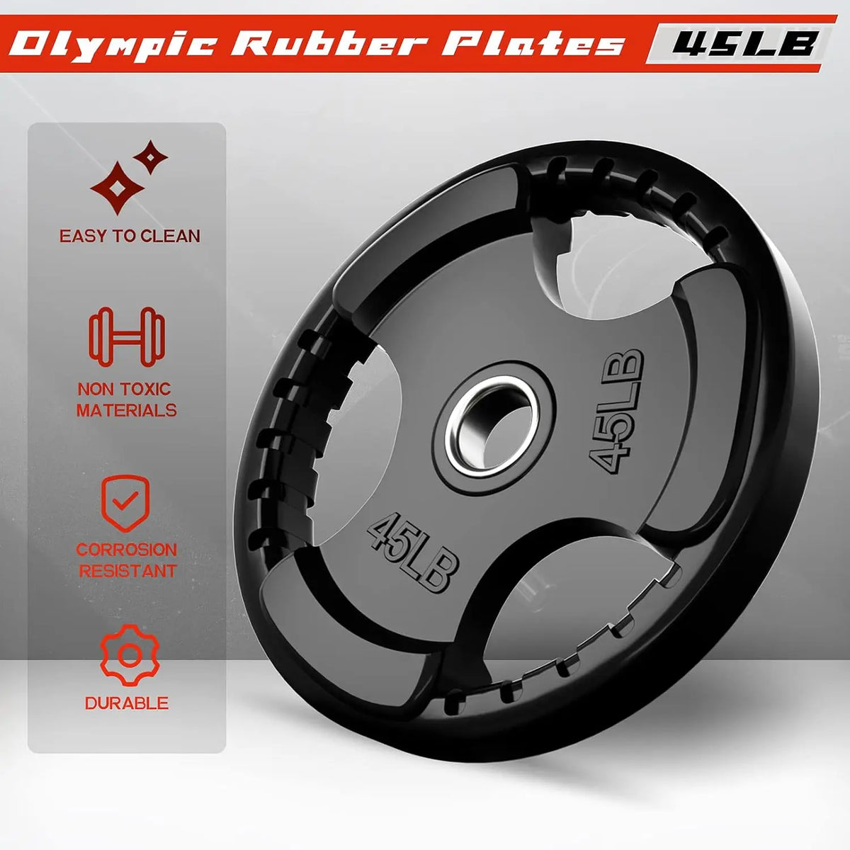 Rubber Grip Plates for Barbell, 2-Inch Weight Plates for Weightlifting and Strength Training in Home & Gym, 2x45LB